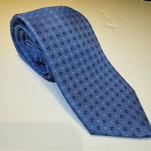 Eton 100% Silk Neck Tie Diamond Floral Pattern Blue Made In England 58” x 2 1/2”